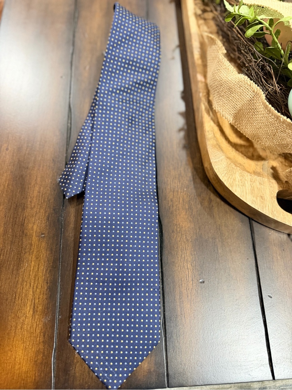 Chaps Blue Tie with Small White Dot Pattern